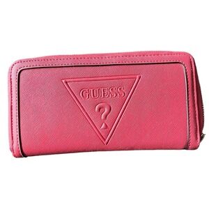 Guess Embossed Pink Barbie Chic Zip Around Large Wallet